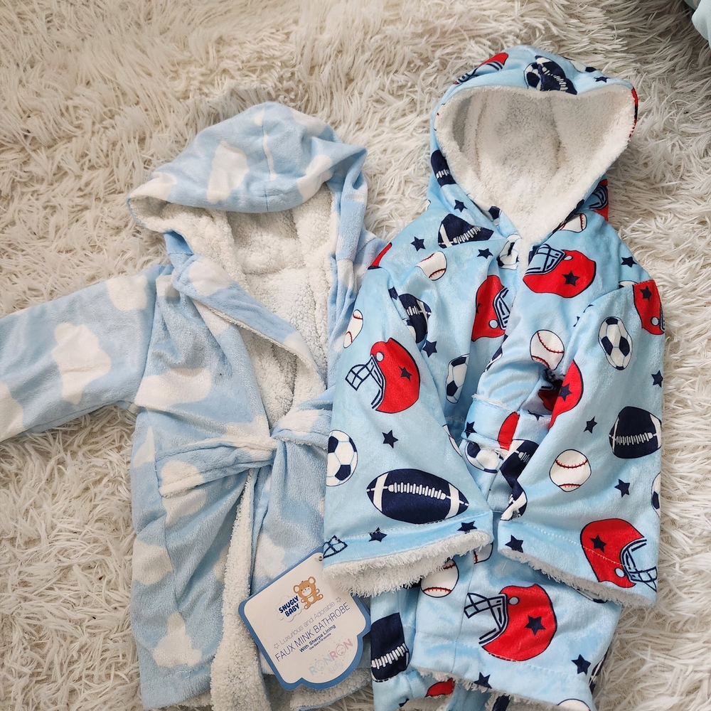 Blue Sports and Cloud Print Baby Robes